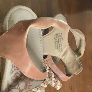 Aetrex tan and beige adjustable sandal.